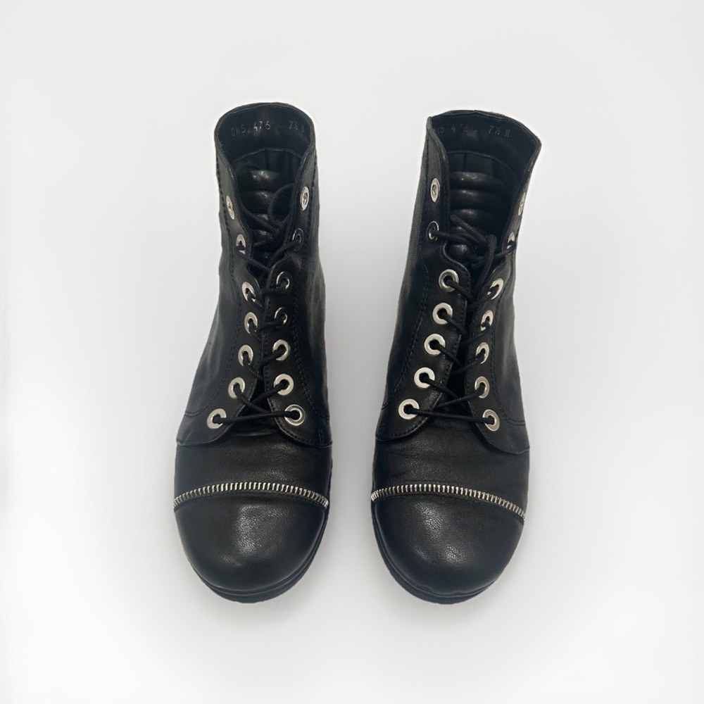 Stuart Weitzman Zipit High Top Sneakers Women Black Leather Shoes Sz 7.5 Cap Toe